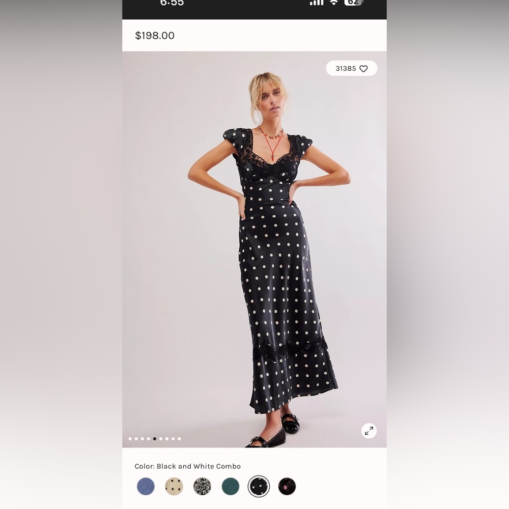 Free People, L, Black & white, polka dot, maxi dress with lace trimmings. - Picture 3 of 9
